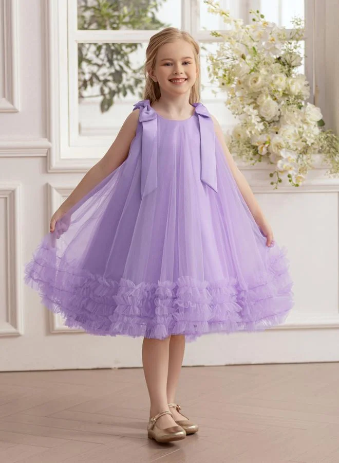 Take Two  Girls Bow Tie Ruffle Hem Mesh Party Dress for Women | Best Price UAE